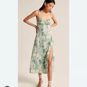 Abercrombie Green Floral Twist Front Midi Dress, XSP